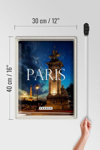 Signe en étain voyage 30x40cm, Paris France tour Eiffel nuit rétro 4