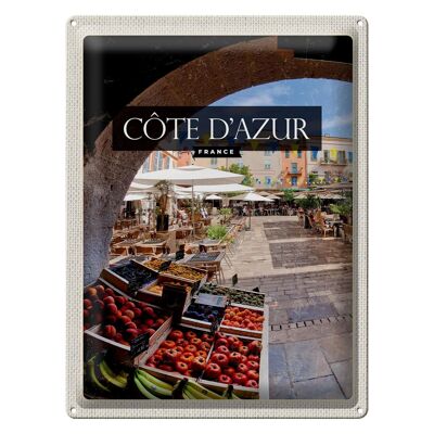 Targa in metallo da viaggio 30x40 cm Costa Azzurra Francia Fruit Market Cafe