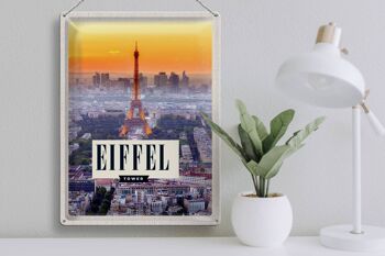 Plaque en tôle voyage 30x40cm Tour Eiffel ville coucher de soleil 3