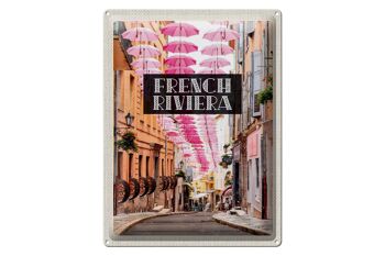 Plaque tôle voyage 30x40cm Côte d'Azur parapluie rose vieille ville 1