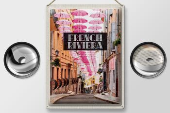 Plaque tôle voyage 30x40cm Côte d'Azur parapluie rose vieille ville 2