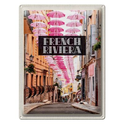 Blechschild Reise 30x40cm French riviera rosa Schirm Altstadt