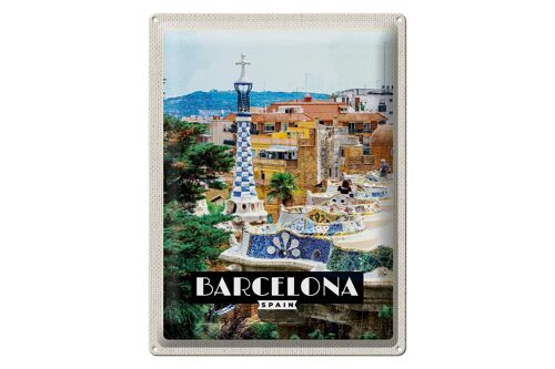 Blechschild Reise 30x40cm Barcelona Spain Spanien Panorama