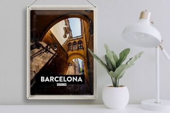 Signe en étain voyage 30x40cm, barcelone espagne, Architecture rétro 3