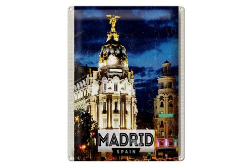 Blechschild Reise 30x40cm 'Madrid Spain Retro Nacht Poster