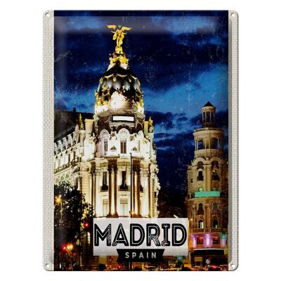 Targa in metallo da viaggio 30x40 cm 'Madrid Spagna Retro Night Poster