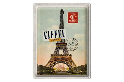 Blechschild Reise 30x40cm Eifel Tower Briefmarkenoptik