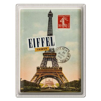 Blechschild Reise 30x40cm Eifel Tower Briefmarkenoptik