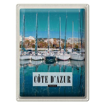 Cartel de chapa viaje 30x40 Costa Azul Francia puerto veleros