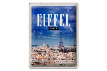 Plaque en tôle voyage 30x40cm tour Eiffel panorama photo rétro 1