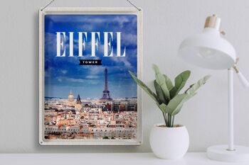 Plaque en tôle voyage 30x40cm tour Eiffel panorama photo rétro 3