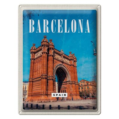 Tin sign travel 30x40cm Barcelona Spain architecture retro