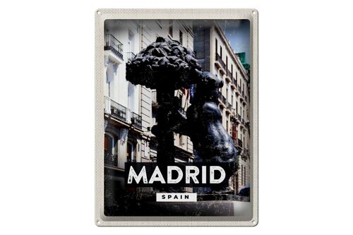 Blechschild Reise 30x40cm Madrid Spain Statue des Bären