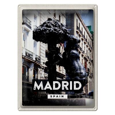 Blechschild Reise 30x40cm Madrid Spain Statue des Bären