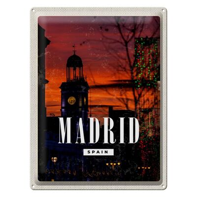 Plaque en tôle voyage 30x40cm Madrid Espagne coucher de soleil