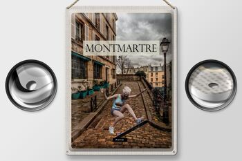 Plaque en tôle voyage 30x40cm Montmartre Paris Skateboard femme 2