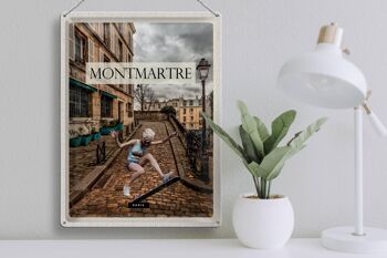 Plaque en tôle voyage 30x40cm Montmartre Paris Skateboard femme 3