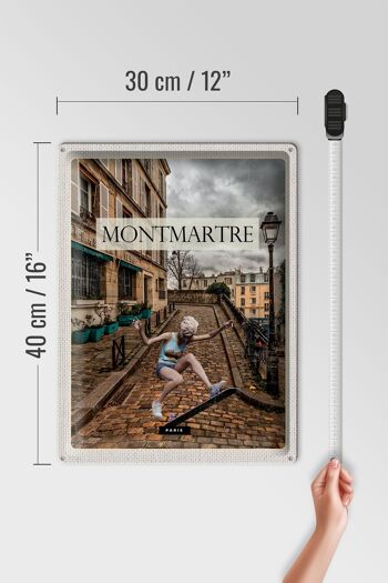 Plaque en tôle voyage 30x40cm Montmartre Paris Skateboard femme 4