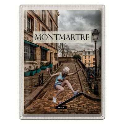 Blechschild Reise 30x40cm Montmartre Paris Skateboard Frau