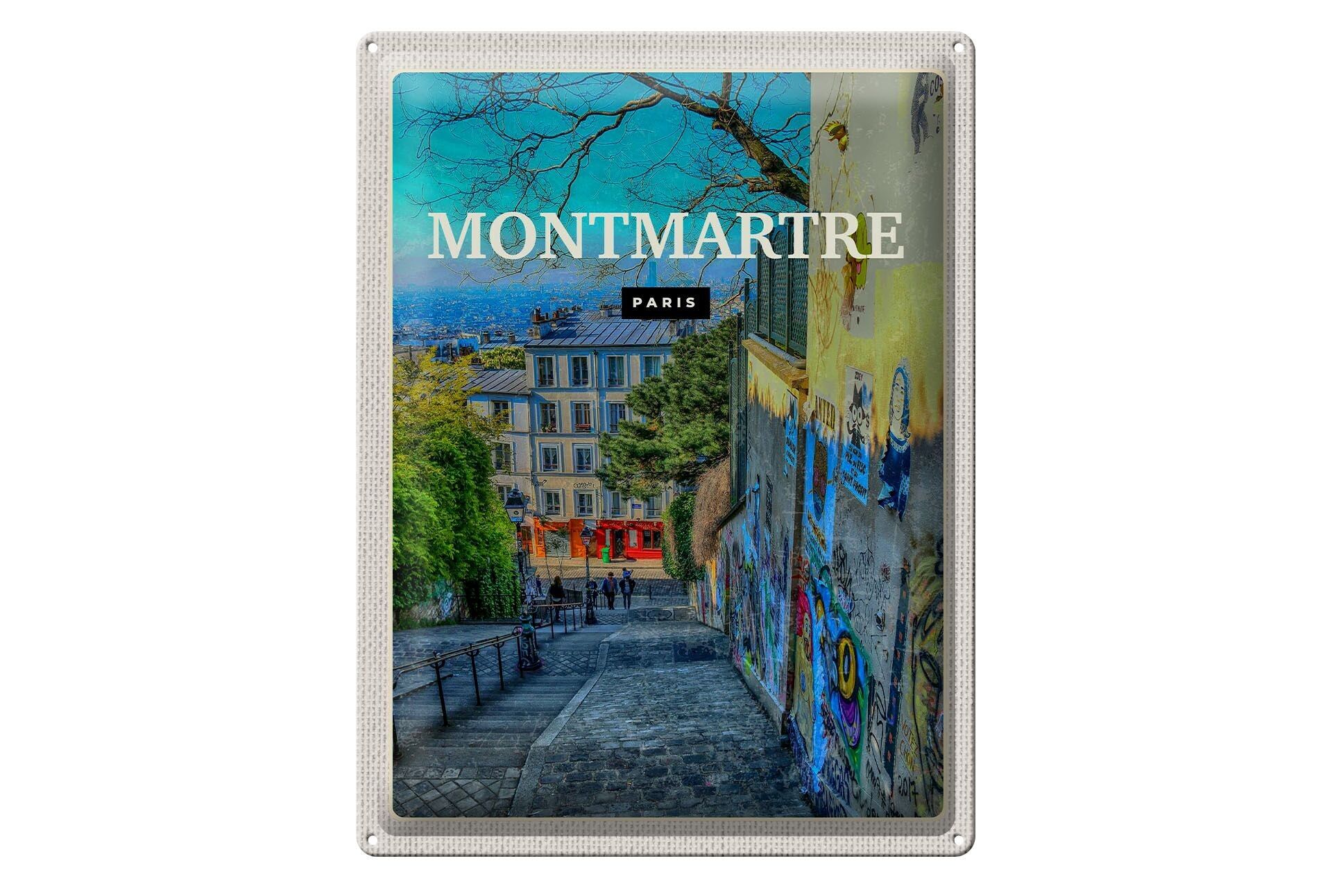 Tin sign travel 30x40cm Montmartre Paris old town dusk
