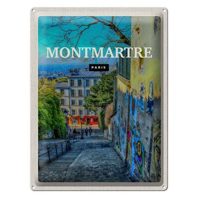 Blechschild Reise 30x40cm Montmartre Paris Altstadt Abenddämmerung