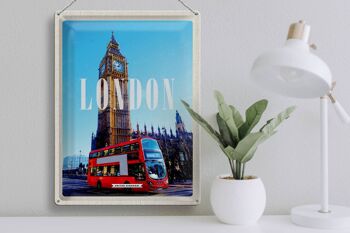 Plaque en tôle voyage 30x40cm Londres bus rouge bus rouge Big Ben 3