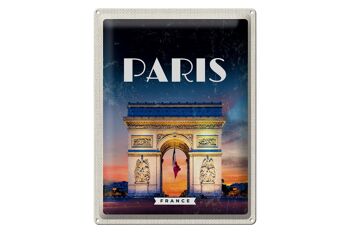 Signe en étain voyage 30x40cm, Paris France Arc de Triomphe rétro 1