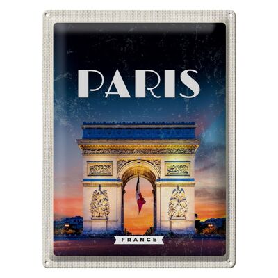 Blechschild Reise 30x40cm Paris France Arc de Triomphe Retro