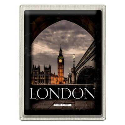 Blechschild Reise 30x40cm London UK Big Ben Nacht Retro