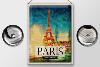 Panneau de voyage en étain, 30x40cm, Paris, France, tour Eiffel, Art 2