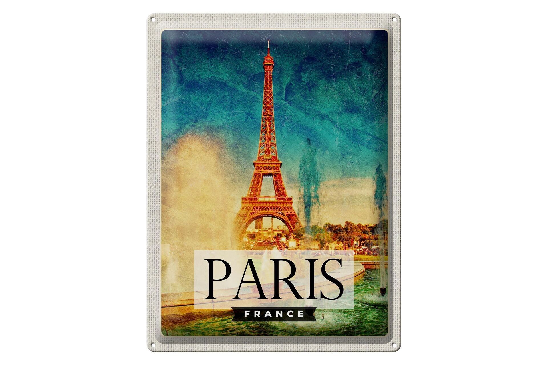 Targa in metallo da viaggio 30x40 cm Parigi Francia Torre Eiffel Art