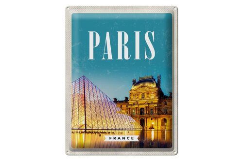 Blechschild Reise 30x40cm Paris Frankreich Nacht Architektur