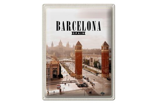 Blechschild Reise 30x40cm Barcelona Spanien Panorama