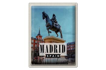 Plaque en étain voyage 30x40cm Madrid Espagne sculpture équestre avec cheval 1