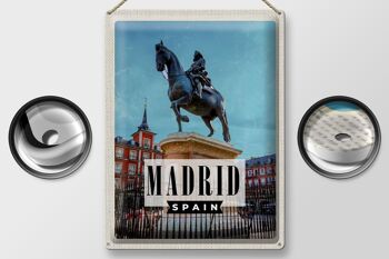 Plaque en étain voyage 30x40cm Madrid Espagne sculpture équestre avec cheval 2