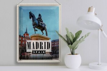 Plaque en étain voyage 30x40cm Madrid Espagne sculpture équestre avec cheval 3