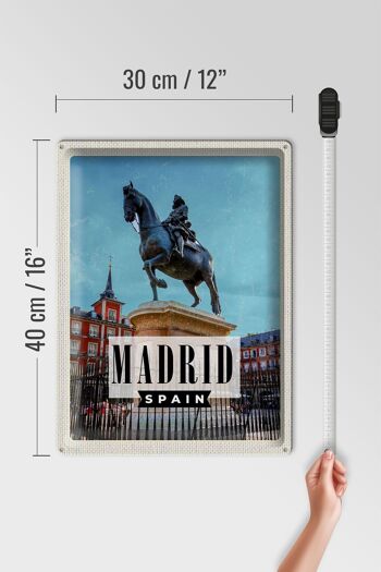 Plaque en étain voyage 30x40cm Madrid Espagne sculpture équestre avec cheval 4