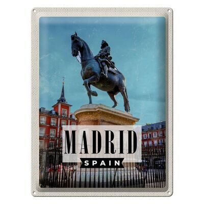 Plaque en étain voyage 30x40cm Madrid Espagne sculpture équestre avec cheval