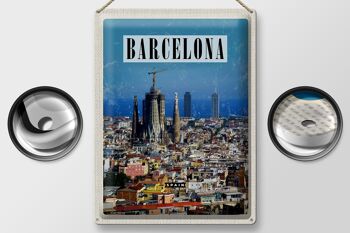 Plaque en tôle voyage 30x40cm Barcelone Espagne vue sur la ville 2