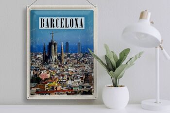 Plaque en tôle voyage 30x40cm Barcelone Espagne vue sur la ville 3
