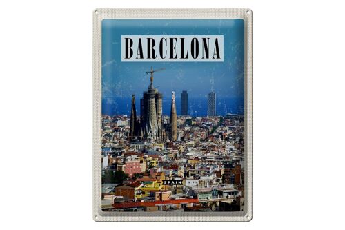 Blechschild Reise 30x40cm Barcelona Spanien Blick auf Stadt