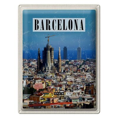 Plaque en tôle voyage 30x40cm Barcelone Espagne vue sur la ville