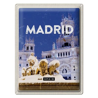 Targa in metallo da viaggio 30x40 cm Madrid Spagna Viaggio notturno invernale
