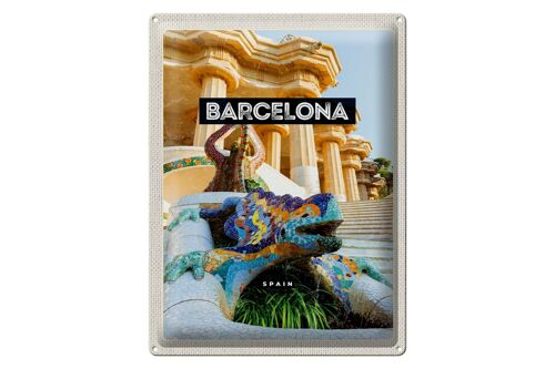 Blechschild Reise 30x40cm Barcelona Spanien Park Trip