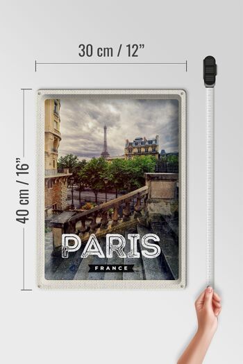 Panneau en étain voyage 30x40cm, Paris France escaliers tour Eiffel ville 4