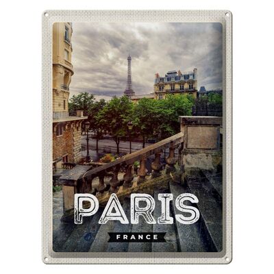 Cartel de chapa de viaje, 30x40cm, París, Francia, escaleras, Torre Eiffel, ciudad