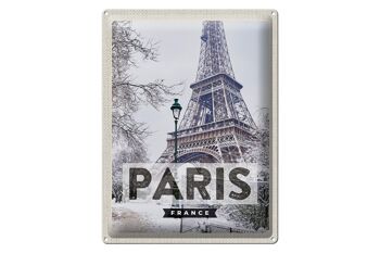 Panneau en étain voyage 30x40cm, Paris, France, tour Eiffel, neige 1