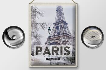 Panneau en étain voyage 30x40cm, Paris, France, tour Eiffel, neige 2