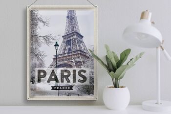 Panneau en étain voyage 30x40cm, Paris, France, tour Eiffel, neige 3