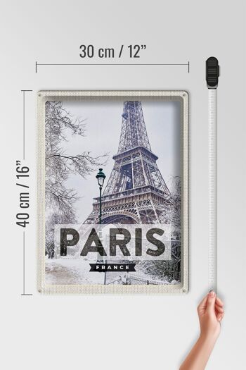 Panneau en étain voyage 30x40cm, Paris, France, tour Eiffel, neige 4